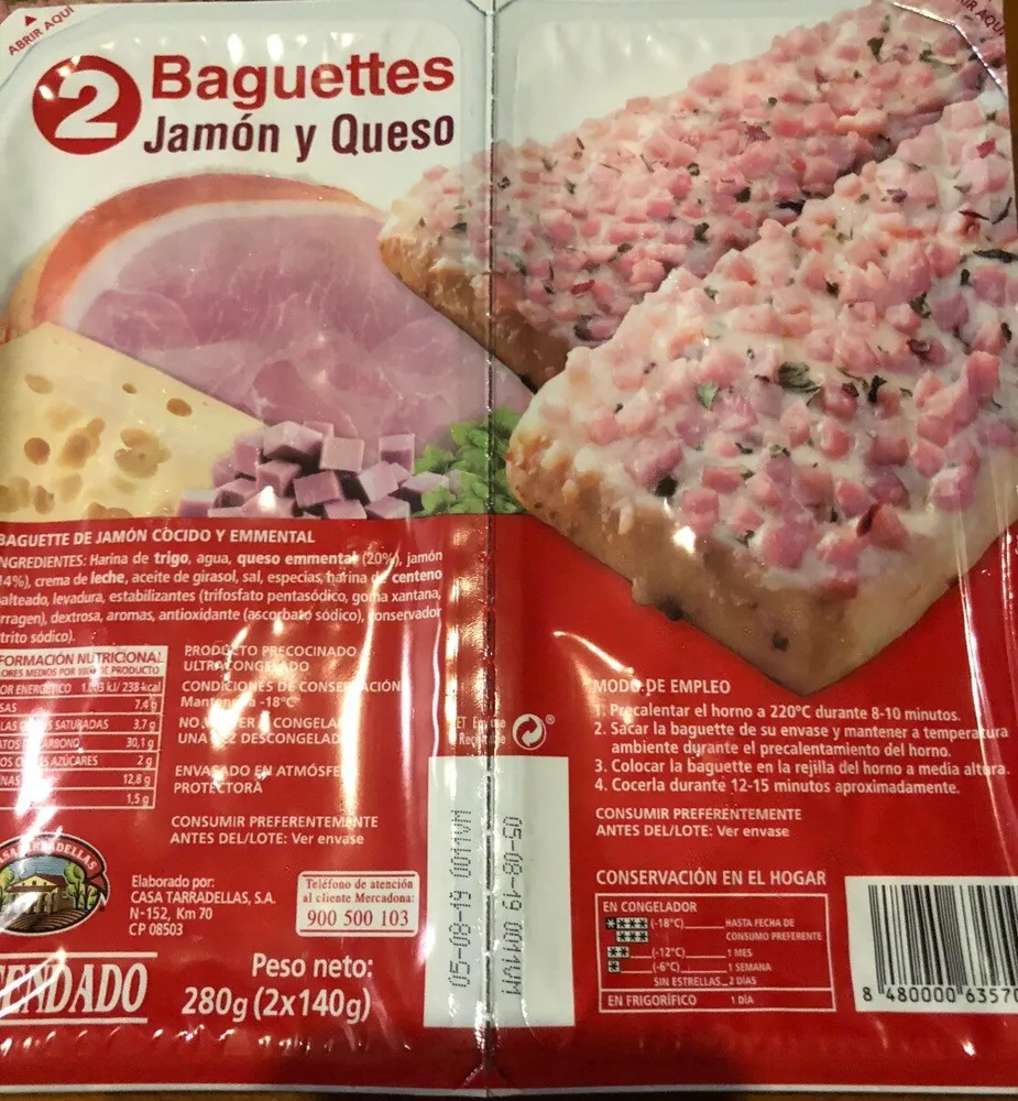 2 baguettes jamón y queso