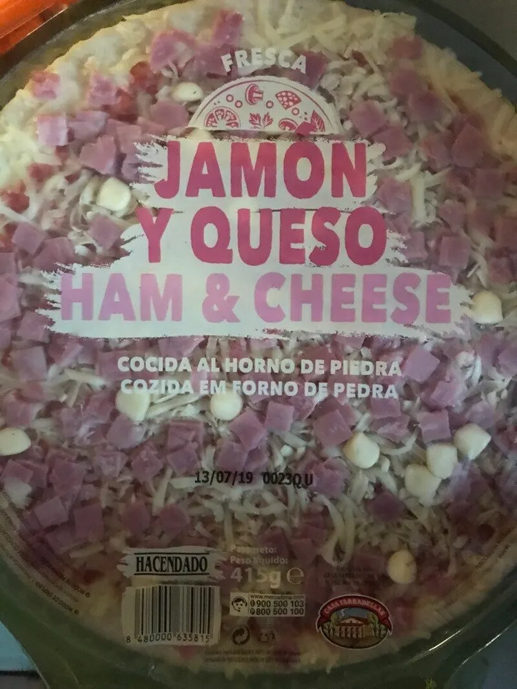 Pizza jamón y queso