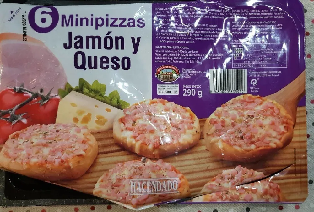 Mini pizzas jamón y queso