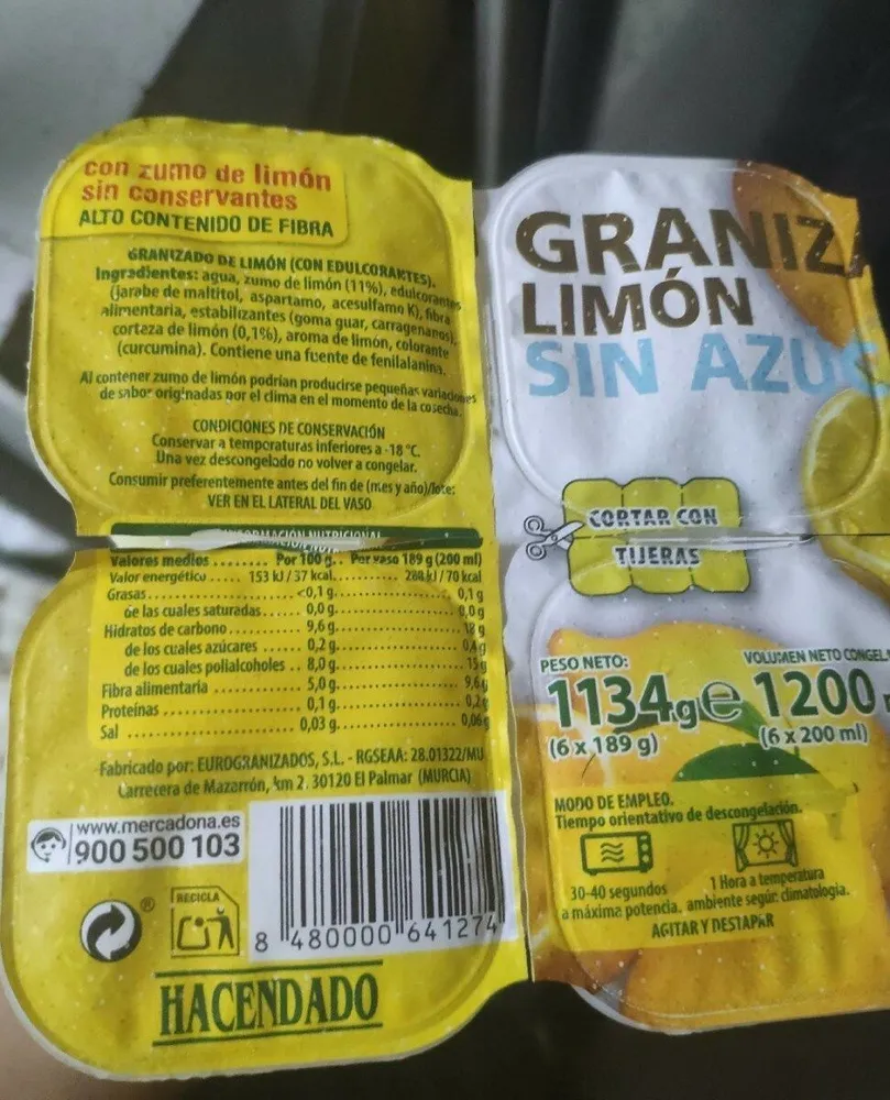 Granizado limón sin azúcar