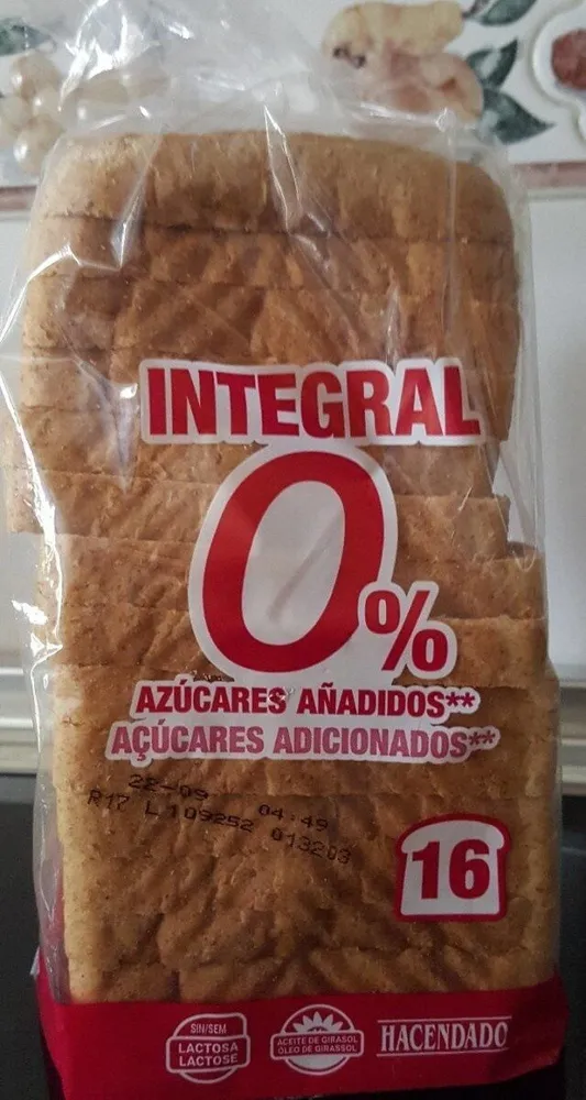 Pan de molde integral sin azúcares añadidos