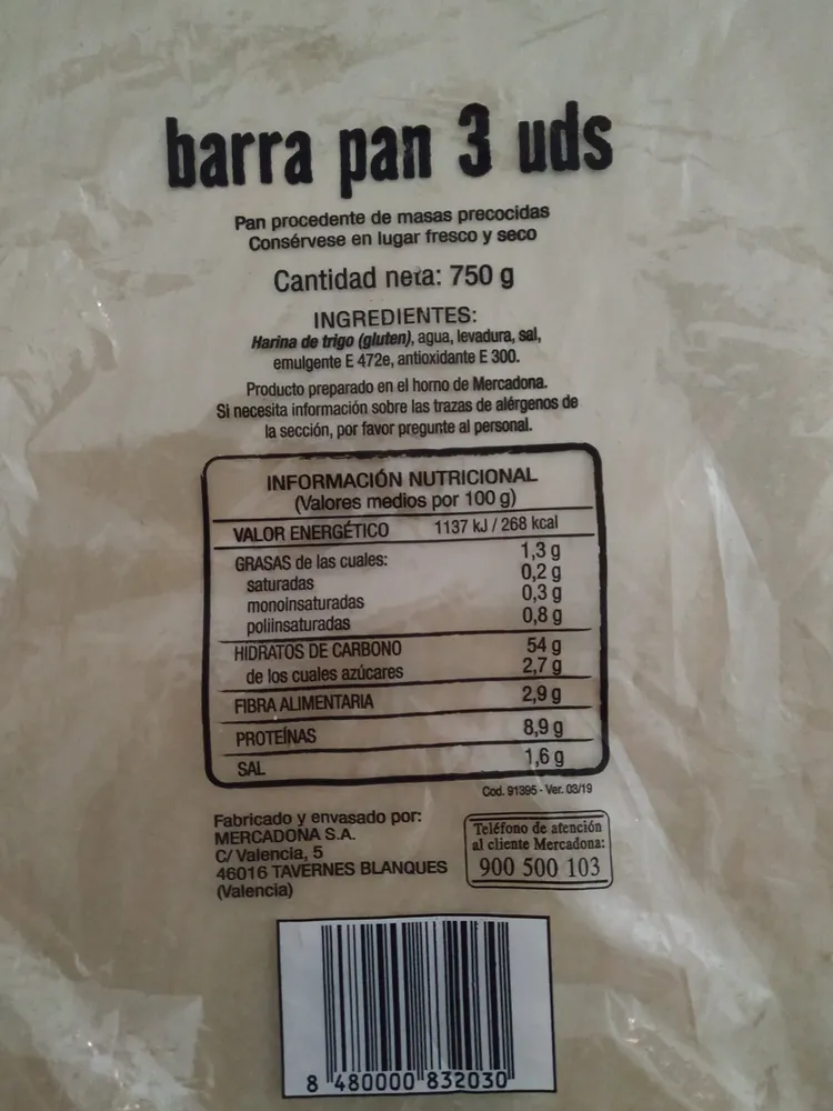 3 barras de pan