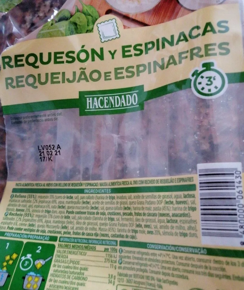 Requeson y espinacas