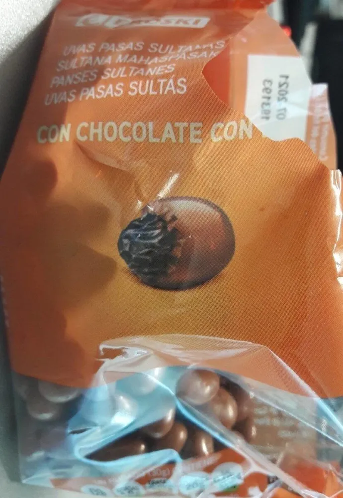 Uvas pasas sultanas con chocolate