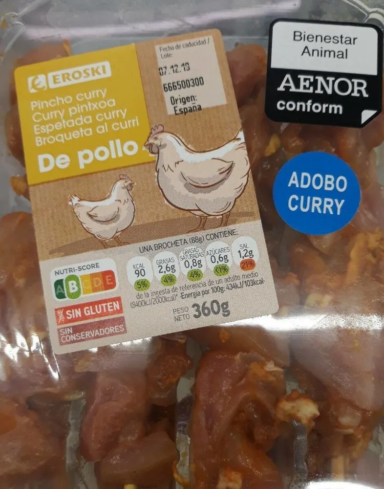 Pincho curry de pollo