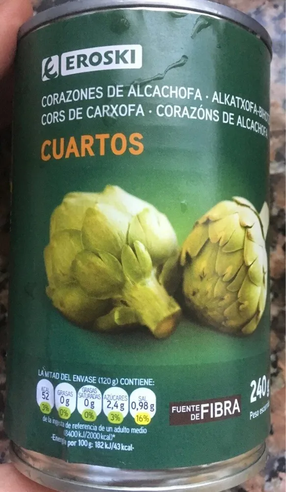 Corazones de alcachofa cuartos