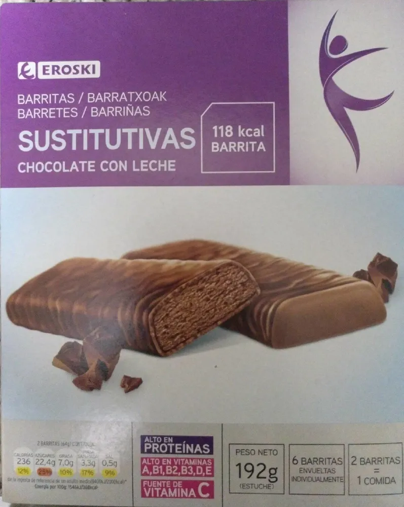 Barritas sustitutivas chocolate con leche