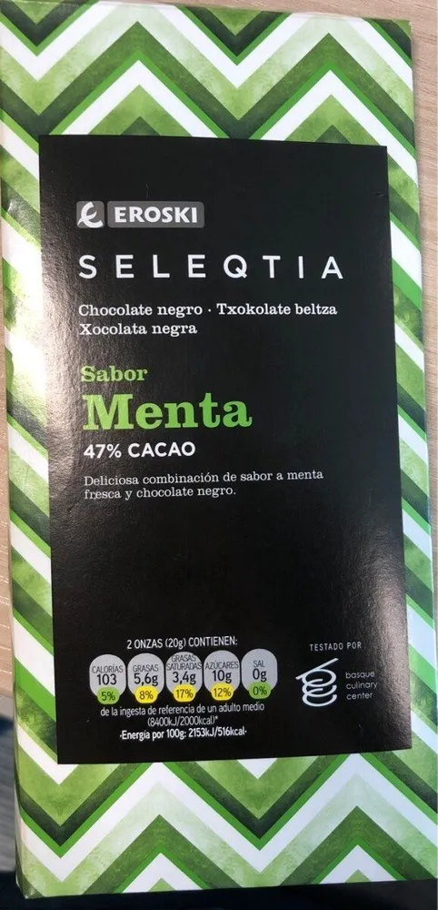 Chocolate negro 47% sabor menta