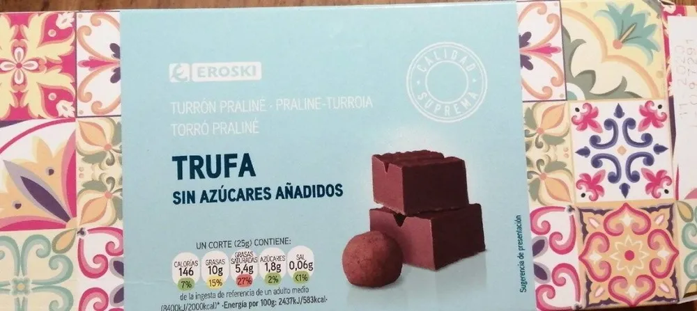 Turron praliné trufa sin azúcares añadidos