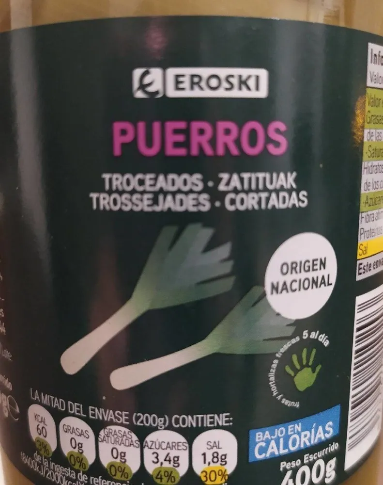Puerros troceados