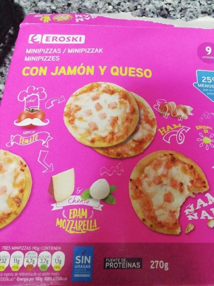 Mini pizzas jamón y queso