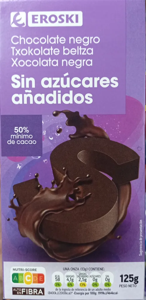 Chocolate negro sin azúcares añadidos