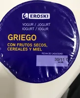 Yogur griego con frutos secos, cereales y miel