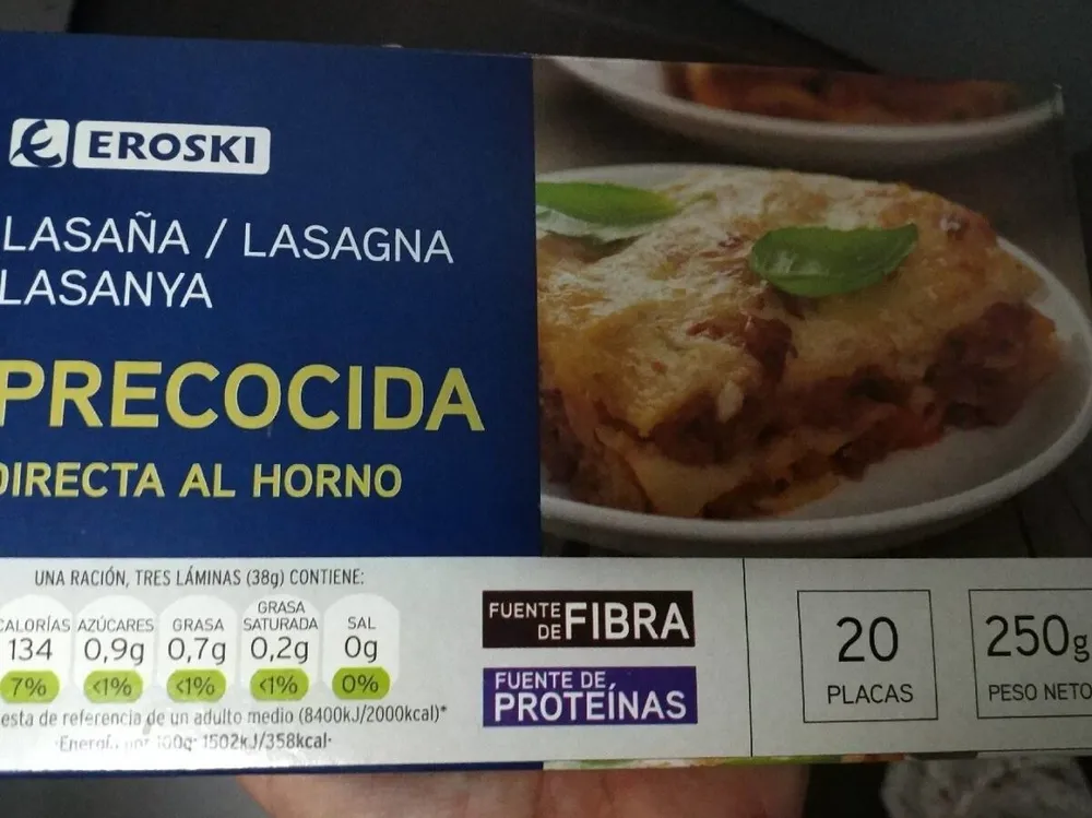 Lasaña precocida