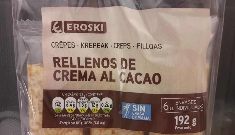 Crepes rellenos de crema al cacao
