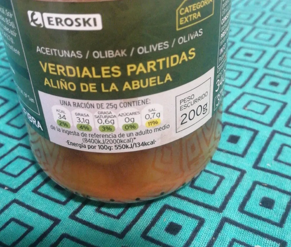 Aceitunas verdiales partidas aliño de la abuela