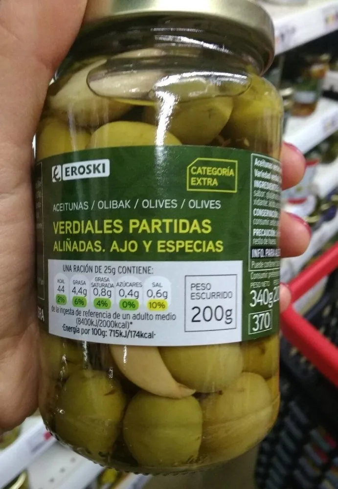 Verdiales partidas aliñadas. Ajo y Especias