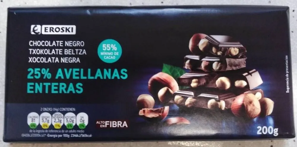 Chocolate negro 25% avellanas enteras