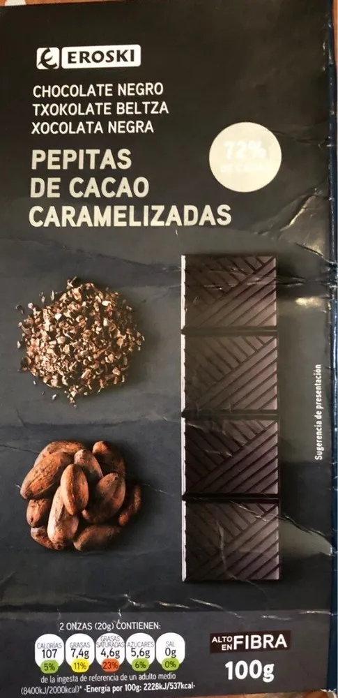 Pepitas de cacao caramelizadas