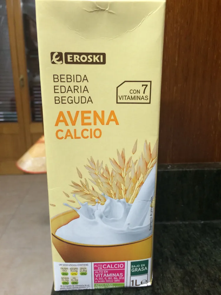 Bebida de avena con calcio