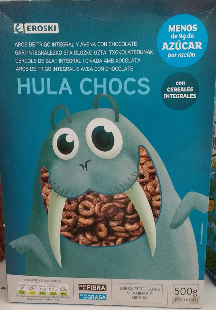 Hula chocs arroz de trigo y avena con chocolate