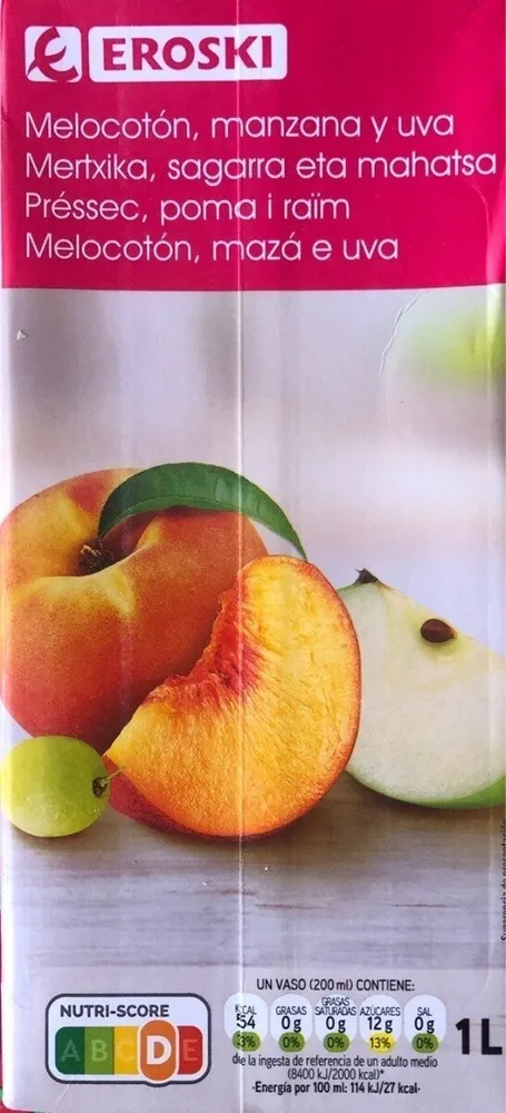 Zumo de melocoton, manzana y uva