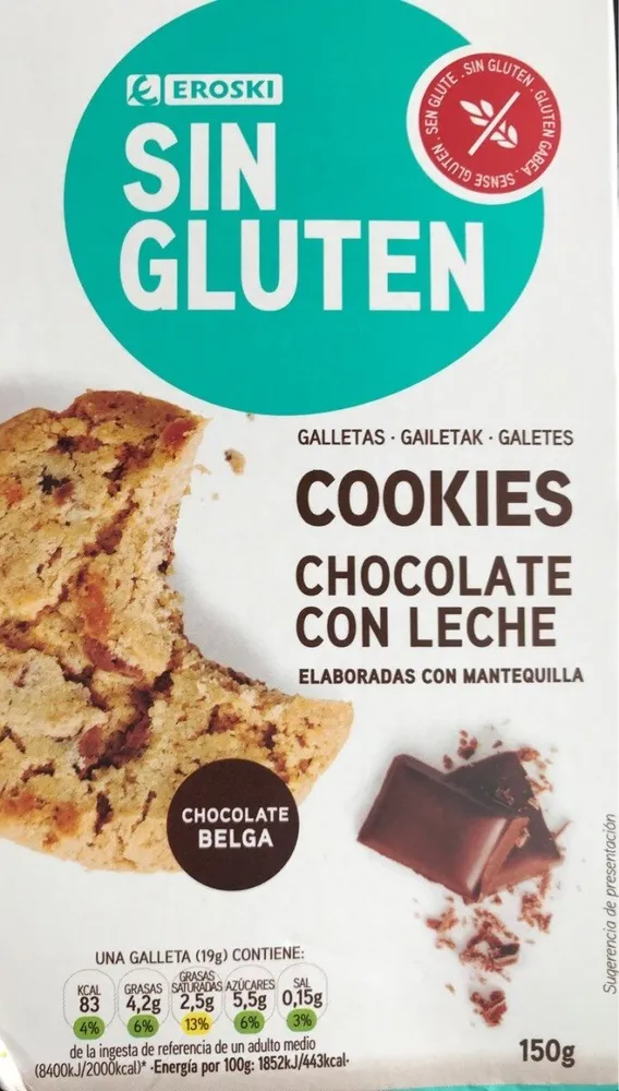 Cookies sin gluten chocolate con leche