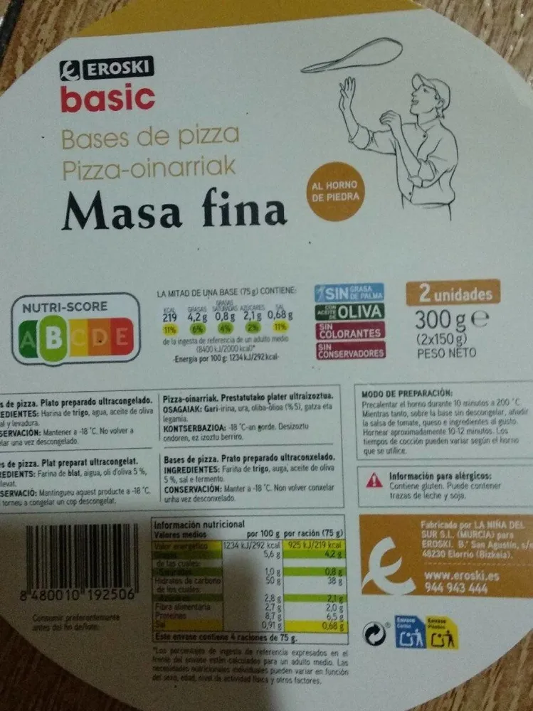 Bases de pizza masa fina
