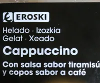Helado cappuccino con salsa sabor tiramisú y copos sabor café