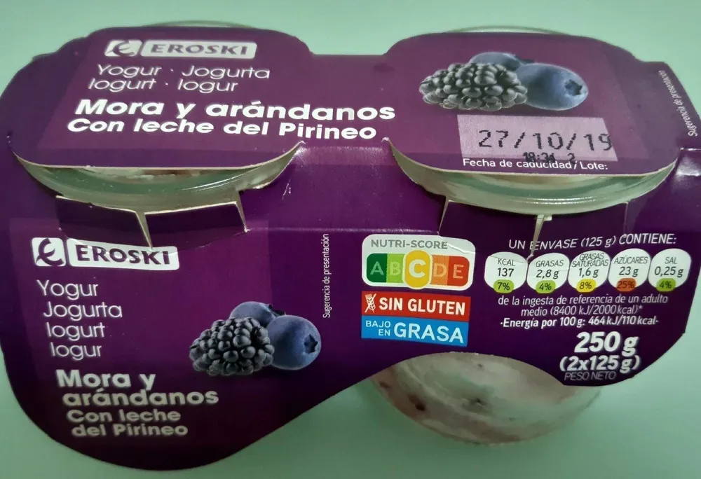 Yogur Mora y Arándanos Con leche del Pirineo