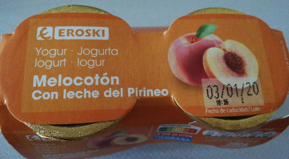 Yogur melocotón con leche del Pirineo