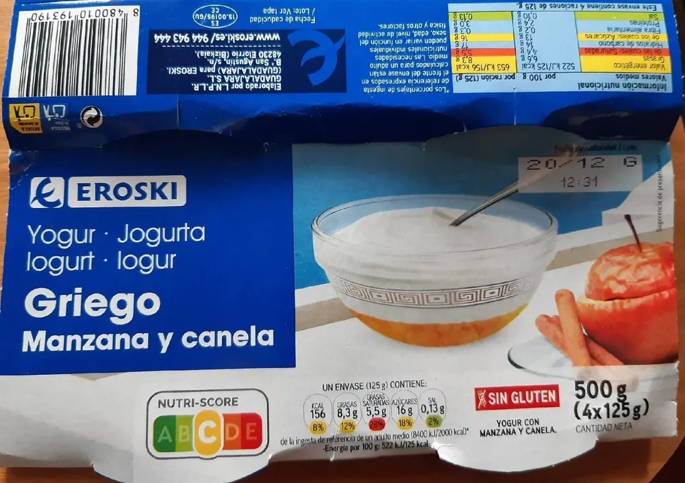 Yogur griego manzana y canela