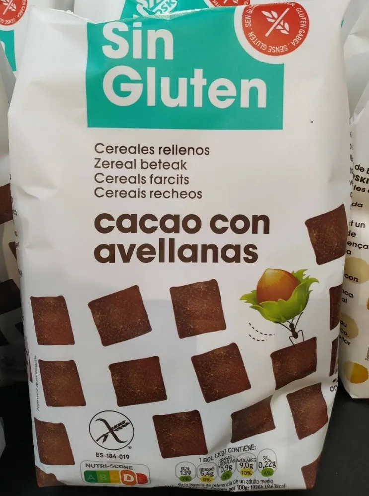 Cereales rellenos de cacao con avellanas sin gluten