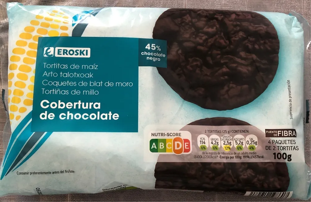 Tortitas de maiz con cobertura de chocolate