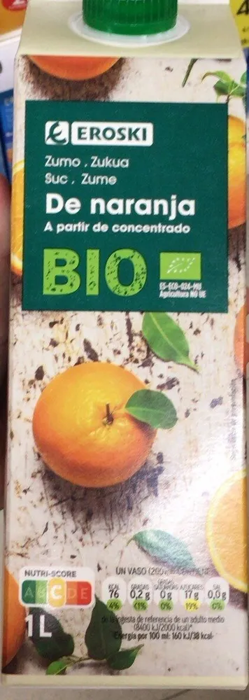Zumo de naranja bio a partir de concentrado