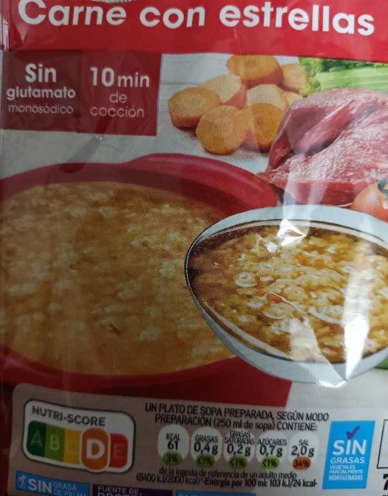 Sopa carne con estrellas