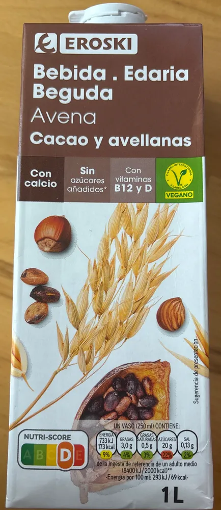 Bebida avena chocolate