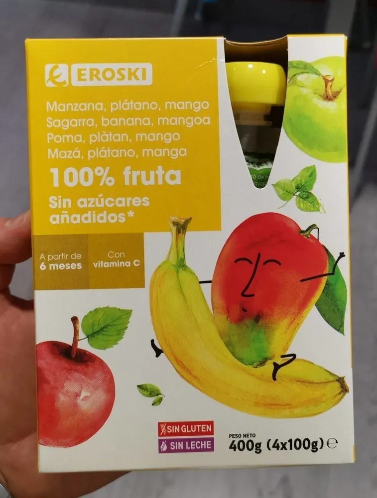 Manzana, plátano y mango