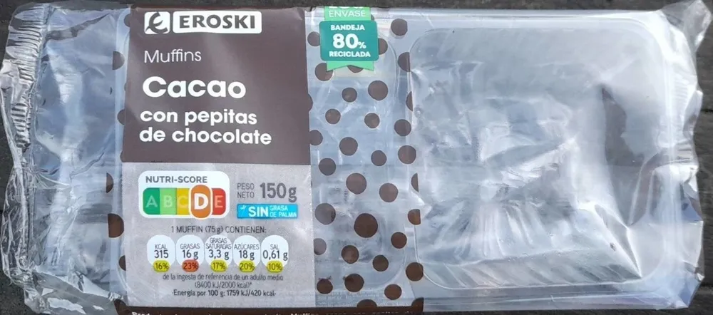Muffins Cacao con pepitas de chocolate