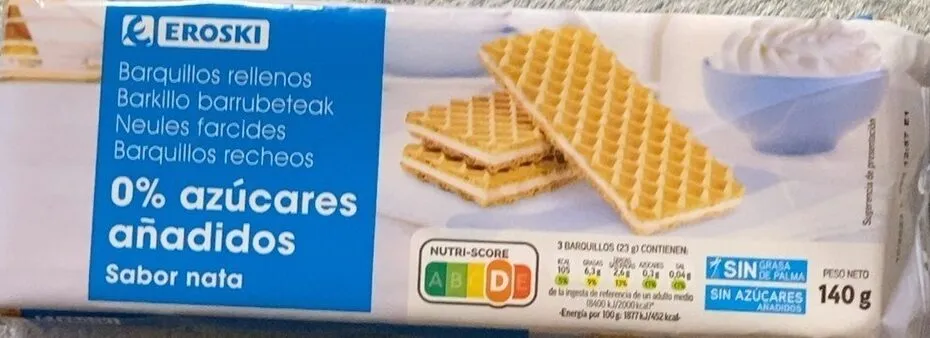 Barquillos rellenos sabor nata 0%