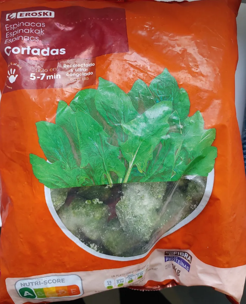 Espinacas cortadas