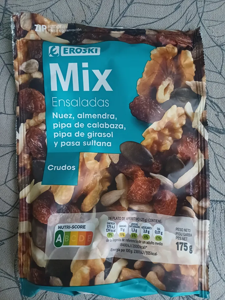 Mix cocina nuez, almendra, pipa calabaza, pipas girasol y pasa sultana - Eroski - Eroski