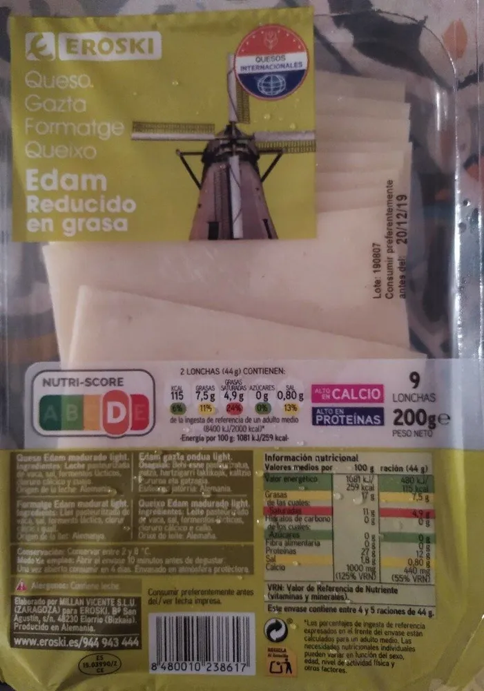 Queso edam bajo en grasa
