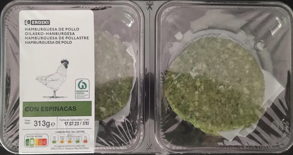 Hamburguesa de pollo con espinacas