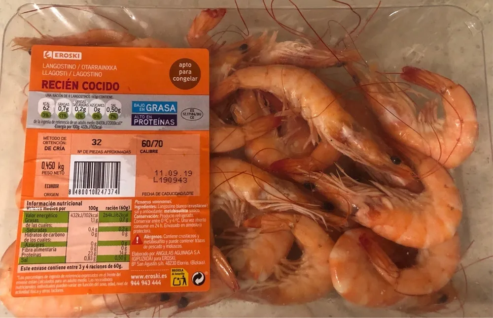 Langostino recién cocido
