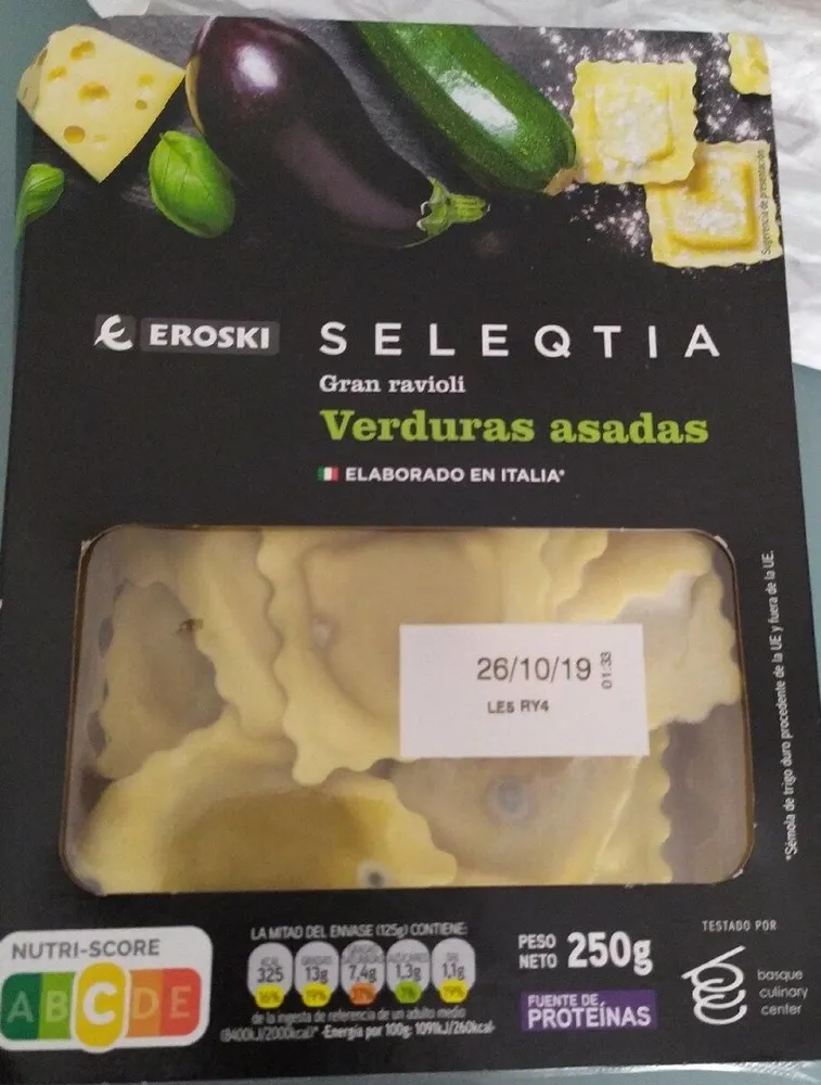 Gran ravioli verduras asadas
