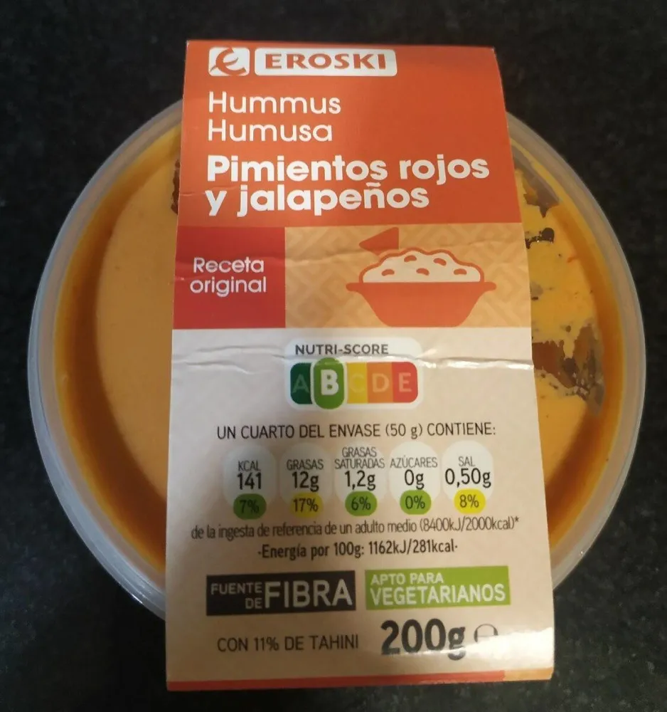Hummus pimientos rojos y jalapeños