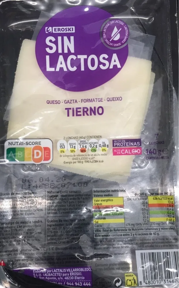Queso tierno sin lactosa