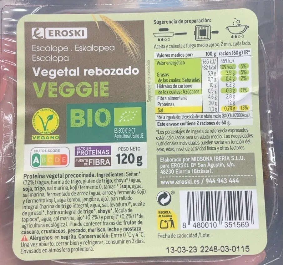 Escalope Vegetal rebozado VEGGIE
