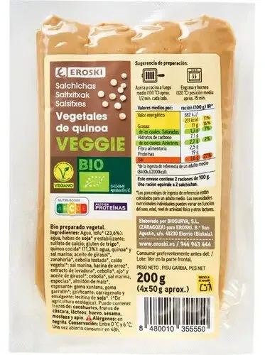Salchichas vegetales de quinoa bio